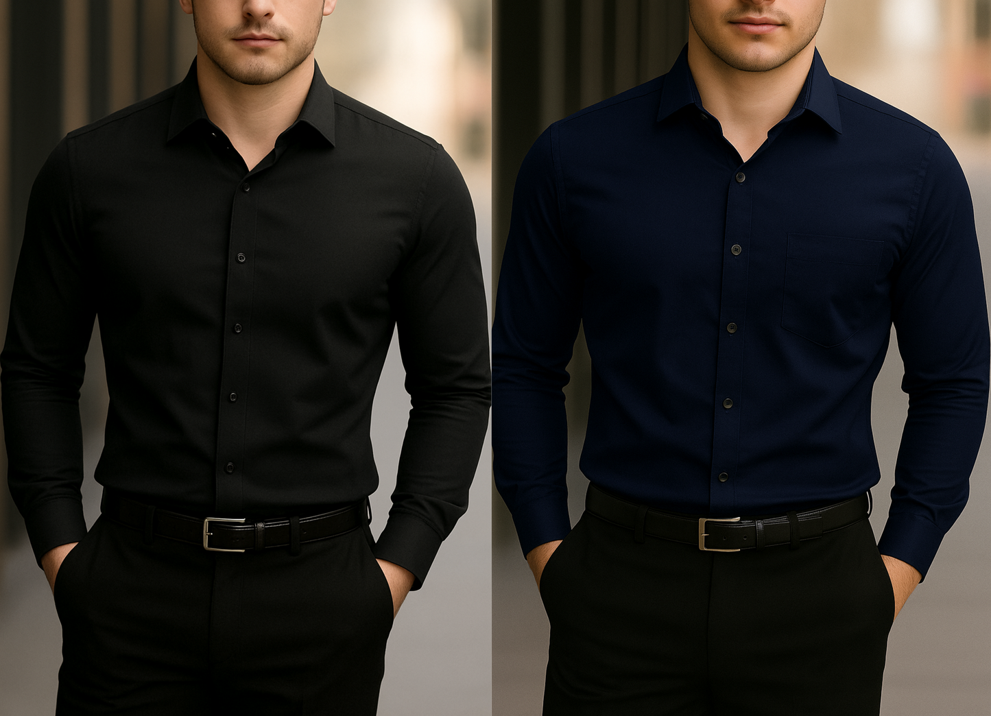 Solid Formal Shirts For Mens - Black & Navy Blue- Pack Of 2 Shirts
