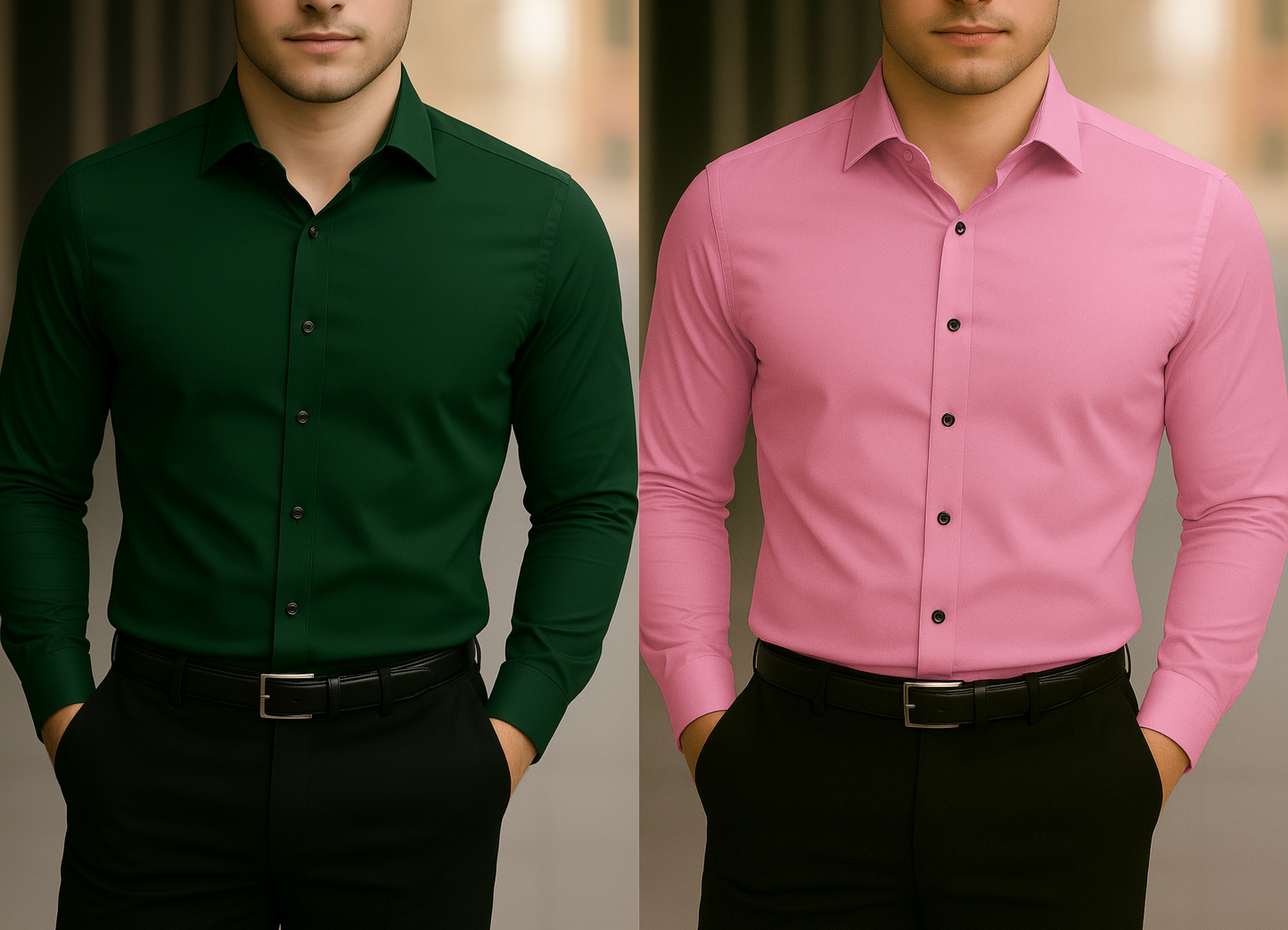 Solid Formal Shirts For Mens - Green & Pink - Pack Of 2 Shirts