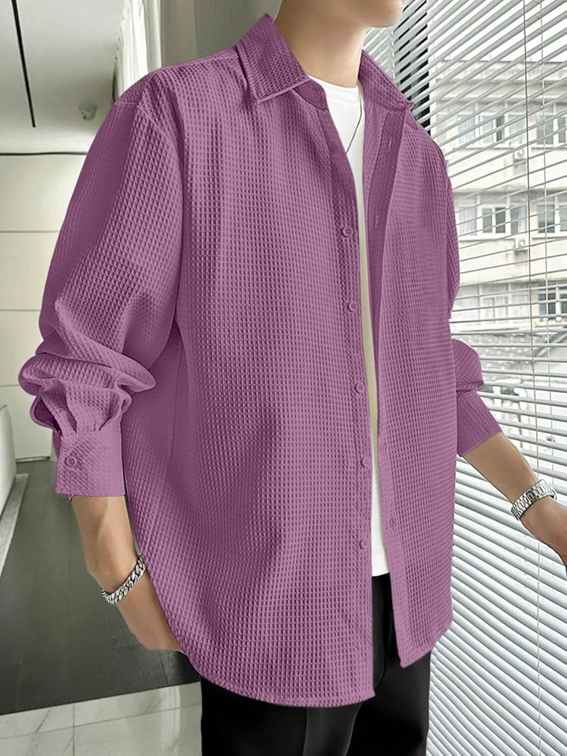 Casual Stylish Polycotton Relaxed Fit Purple Shirt | Relaxed Fit Textured Shirt