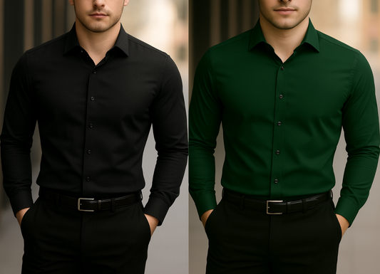 Solid Formal Shirts For Mens - Black & Green - Pack Of 2 Shirts