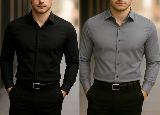 Solid Formal Shirts For Mens - Black & Grey - Pack Of 2 Shirts