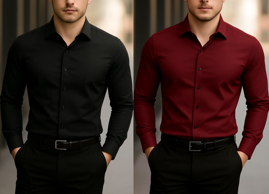 Solid Formal Shirts For Mens - Black & Maroon - Pack Of 2 Shirts