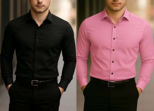 Solid Formal Shirts For Mens - Black & Pink - Pack Of 2 Shirts