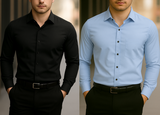 Solid Formal Shirts For Mens - Black & Sky Blue - Pack Of 2 Shirts