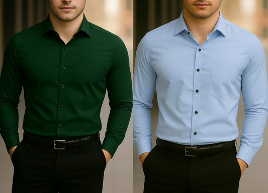 Solid Formal Shirts For Mens - Green & Sky Blue - Pack Of 2 Shirts
