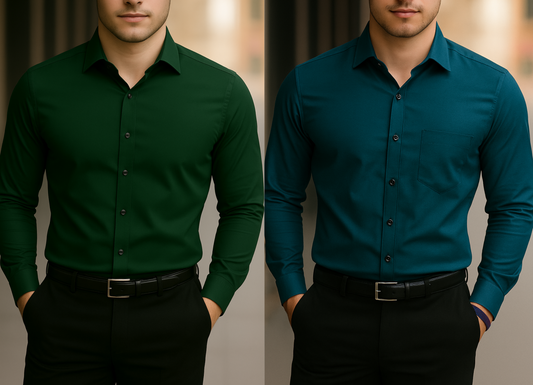 Solid Formal Shirts For Mens - Green & Teal Blue - Pack Of 2 Shirts