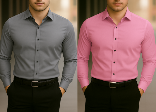 Solid Formal Shirts For Mens - Grey & Pink - Pack Of 2 Shirts