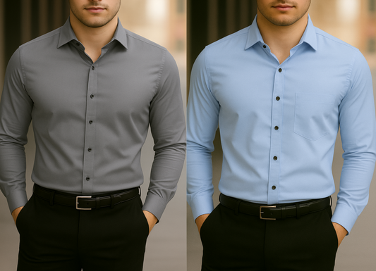 Solid Formal Shirts For Mens - Grey & Sky Blue - Pack Of 2 Shirts