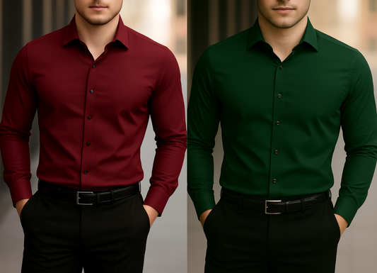 Solid Formal Shirts For Mens - Maroon & Green - Pack Of 2 Shirts