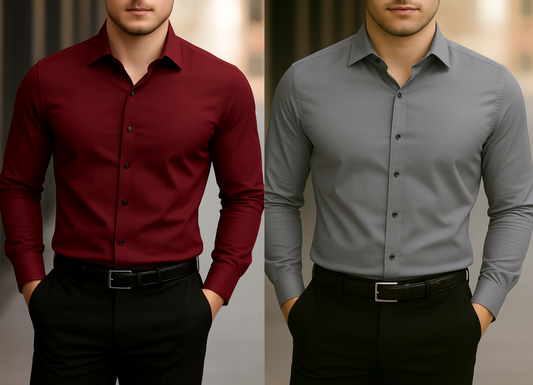Solid Formal Shirts For Mens - Maroon & Grey - Pack Of 2 Shirts