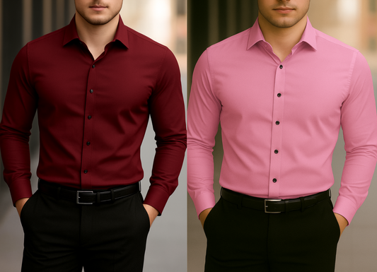 Solid Formal Shirts For Mens - Maroon & Pink - Pack Of 2 Shirts