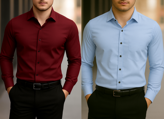 Solid Formal Shirts For Mens - Maroon & Sky Blue - Pack Of 2 Shirts