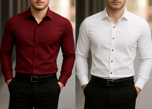 Solid Formal Shirts For Mens - Maroon & White - Pack Of 2 Shirts