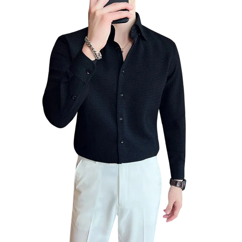 Casual Stylish Polycotton Black Shirt  | Relaxed Fit Textured Shirt For Mens