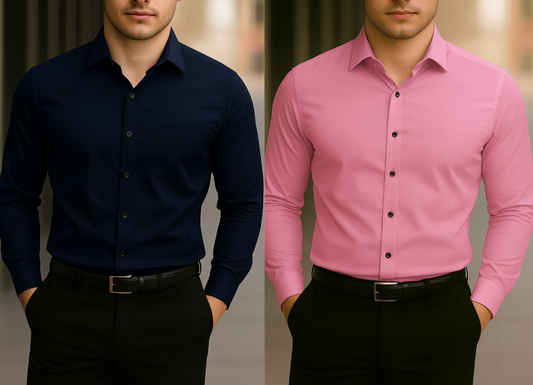 Solid Formal Shirts For Mens - Navy & Pink - Pack Of 2 Shirts