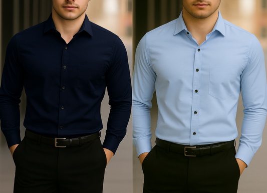 Solid Formal Shirts For Mens - Navy & Sky Blue - Pack Of 2 Shirts