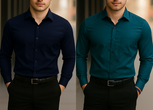 Solid Formal Shirts For Mens - Navy & Teal Blue - Pack Of 2 Shirts