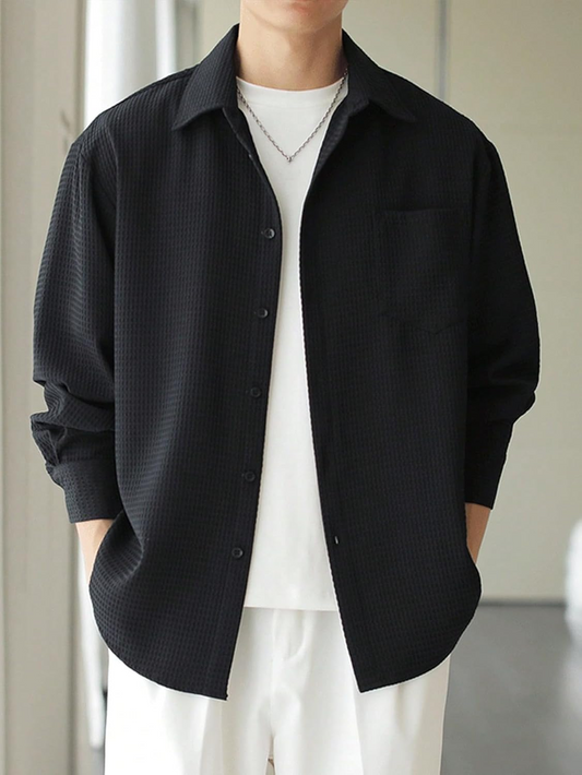 Casual Stylish Polycotton Black Shirt For Mens  | Relaxed Fit Textured Shirt