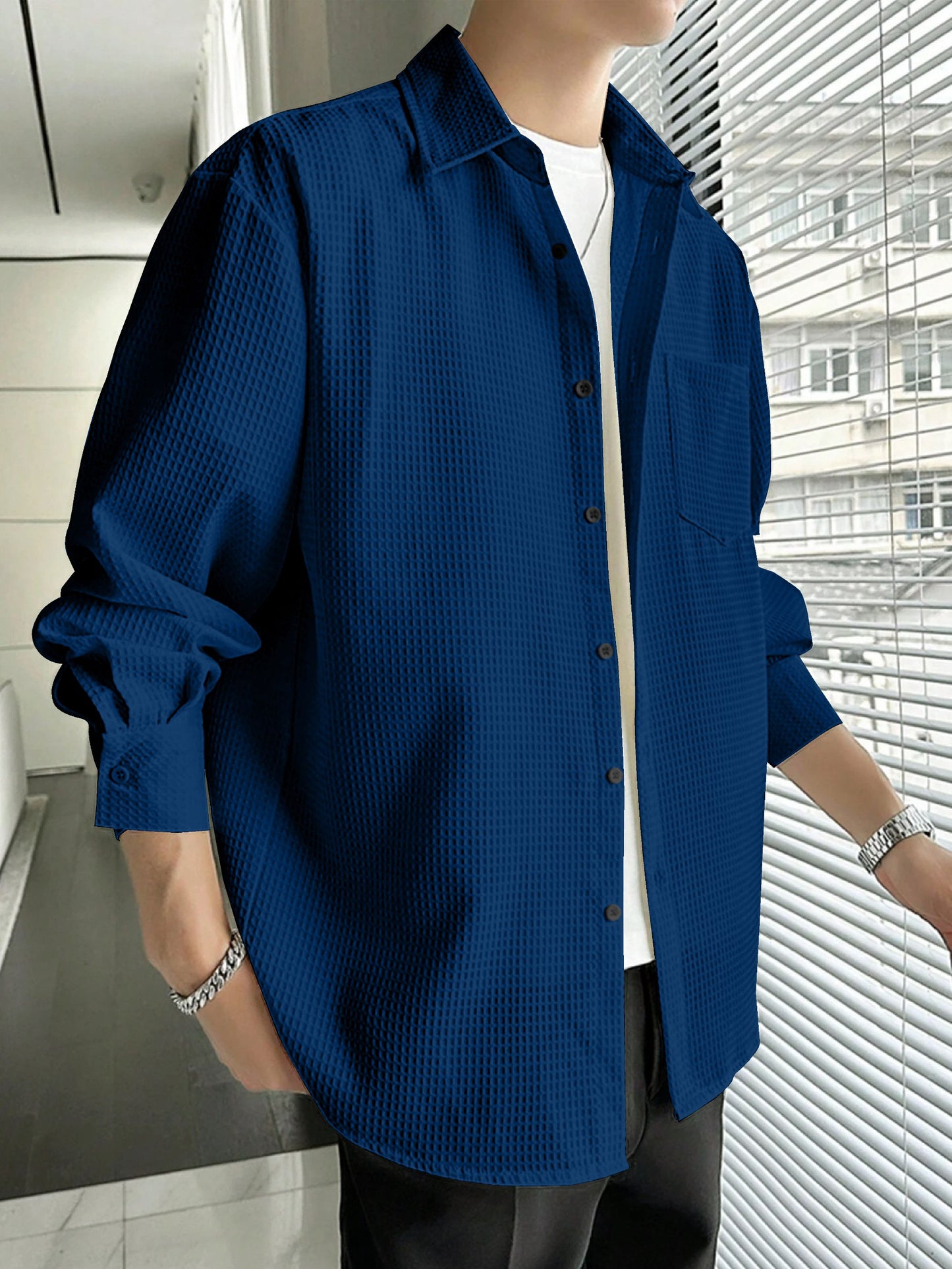 Casual Stylish Relaxed Fit Textured Shirt For Mens
