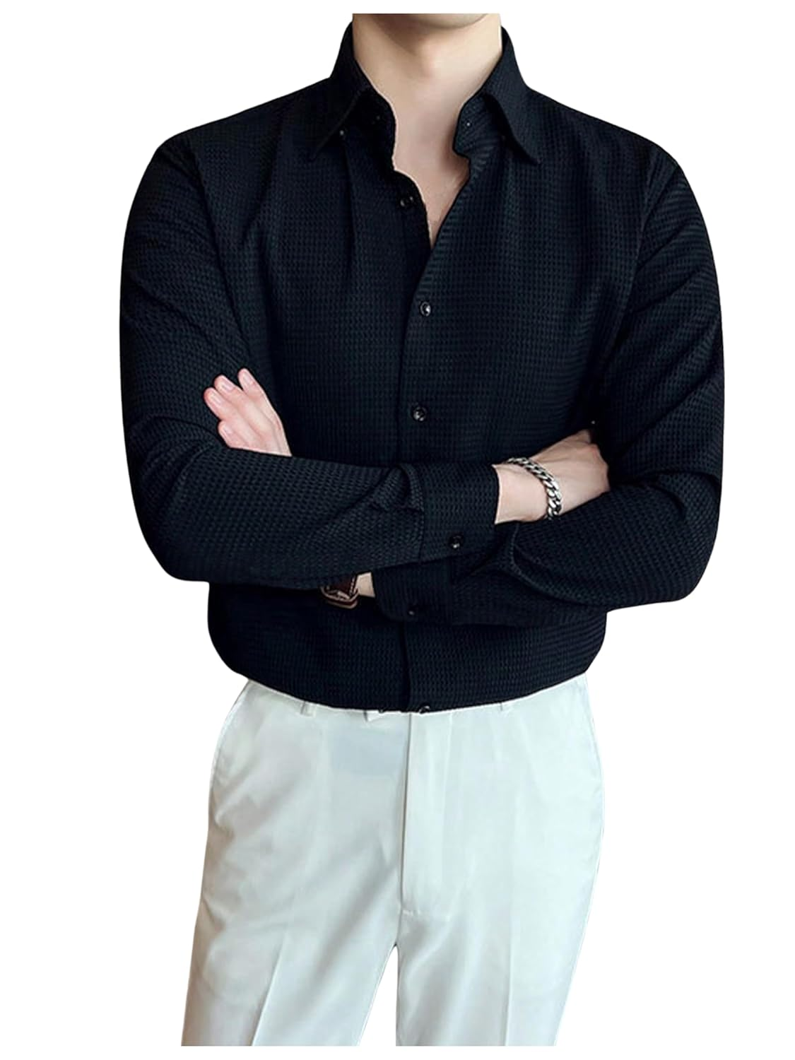 Casual Stylish Polycotton Black Shirt For Mens  | Relaxed Fit Textured Shirt