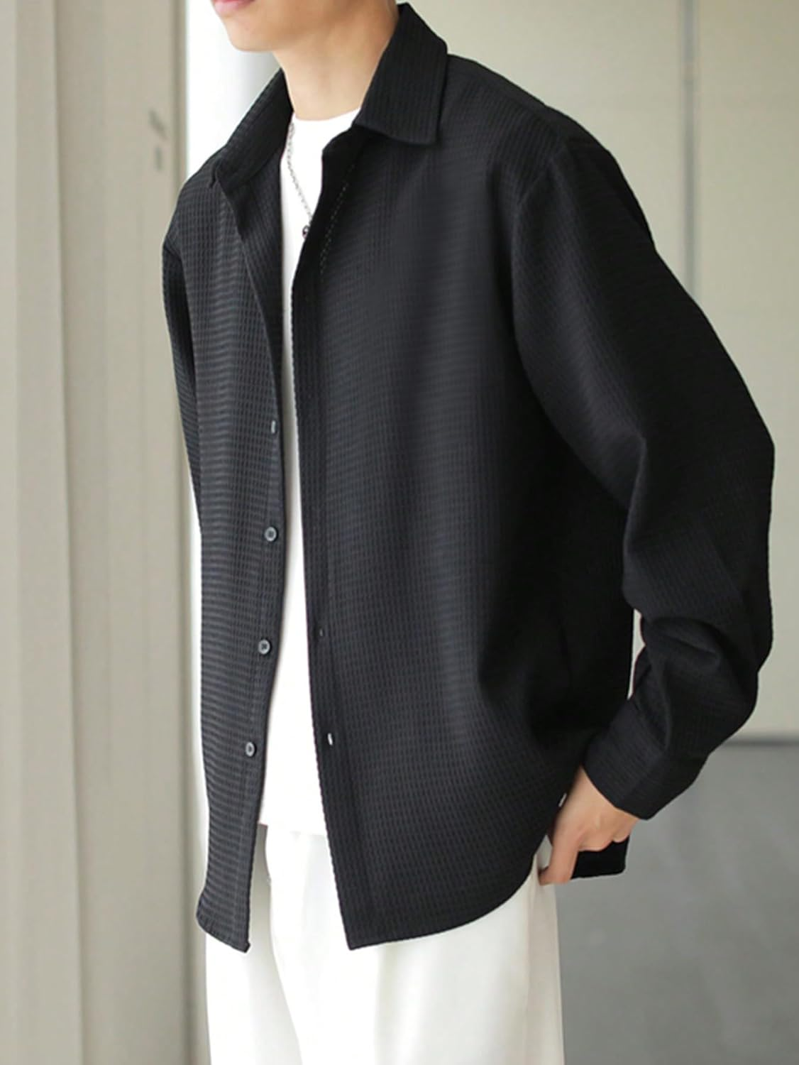 Casual Stylish Polycotton Black Shirt For Mens  | Relaxed Fit Textured Shirt