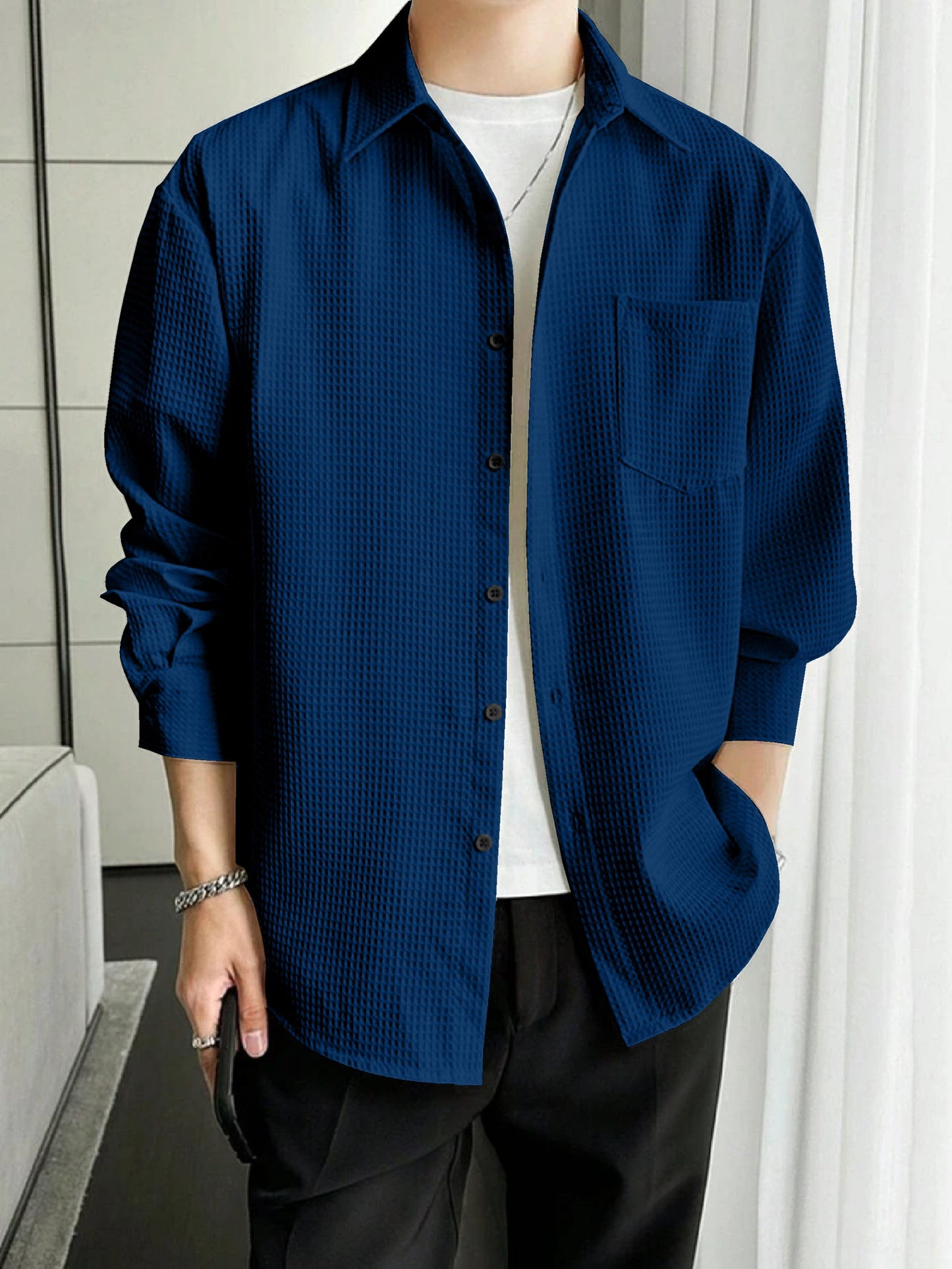 Casual Stylish Relaxed Fit Textured Shirt For Mens