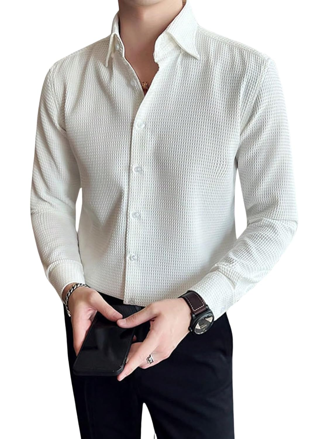 Casual Stylish Polycotton Regular Formal Shirt  | Relaxed Fit Textured Shirt For Mens