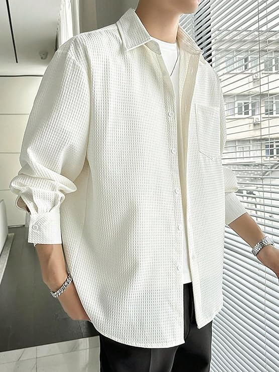 Casual Stylish Polycotton Regular Formal Shirt  | Relaxed Fit Textured Shirt For Mens