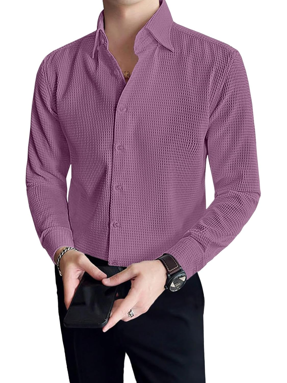 Casual Stylish Polycotton Relaxed Fit Purple Shirt  | Relaxed Fit Textured Shirt