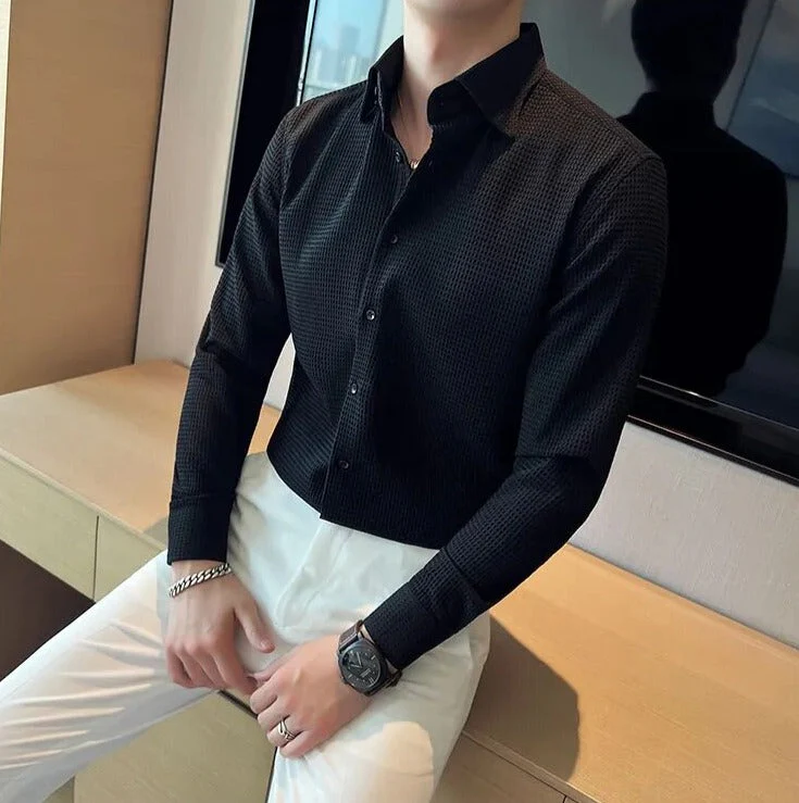 Casual Stylish Polycotton Black Shirt  | Relaxed Fit Textured Shirt For Mens