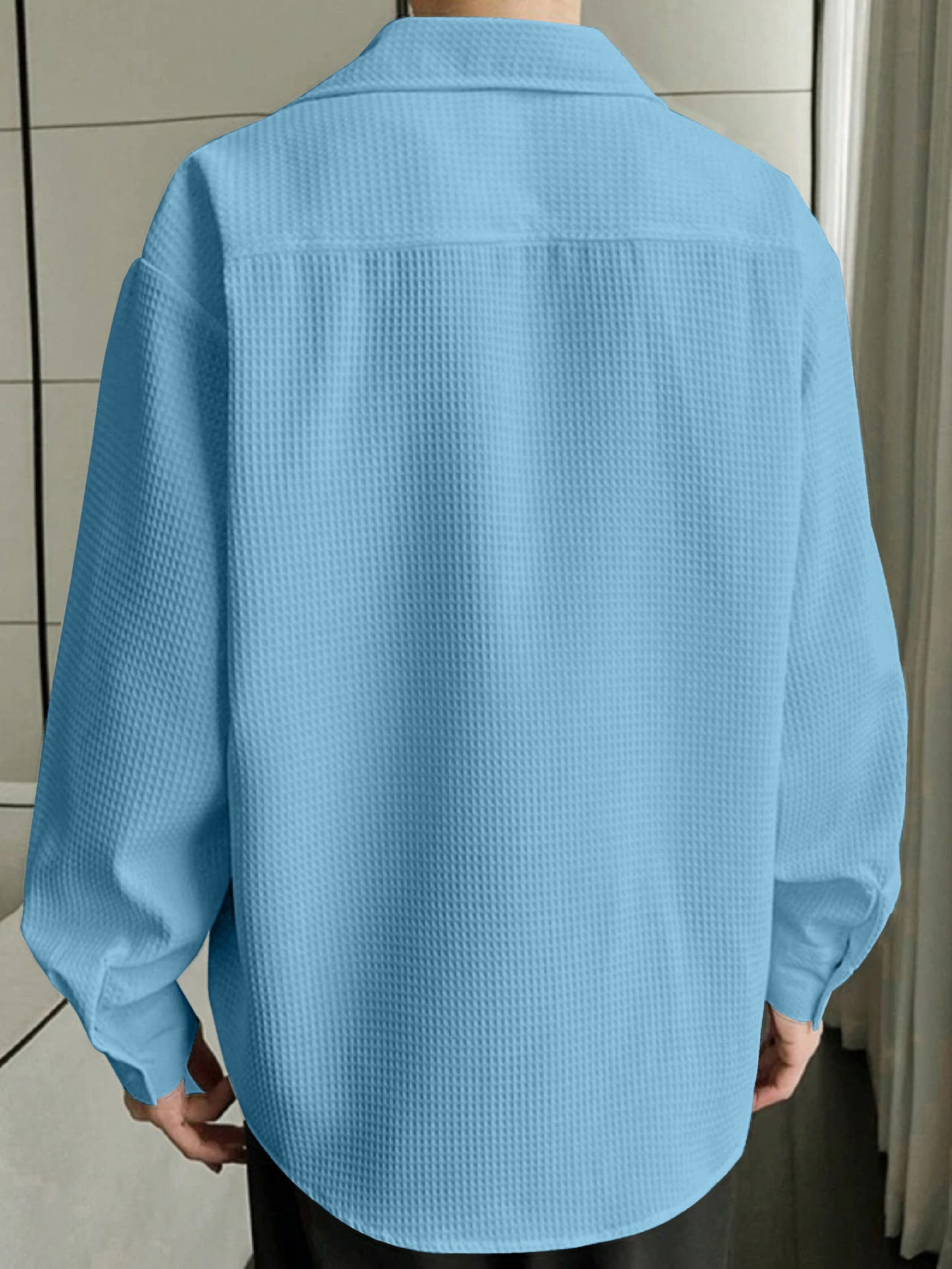 Casual Stylish Relaxed Fit Textured Sky Blue Shirt For Mens