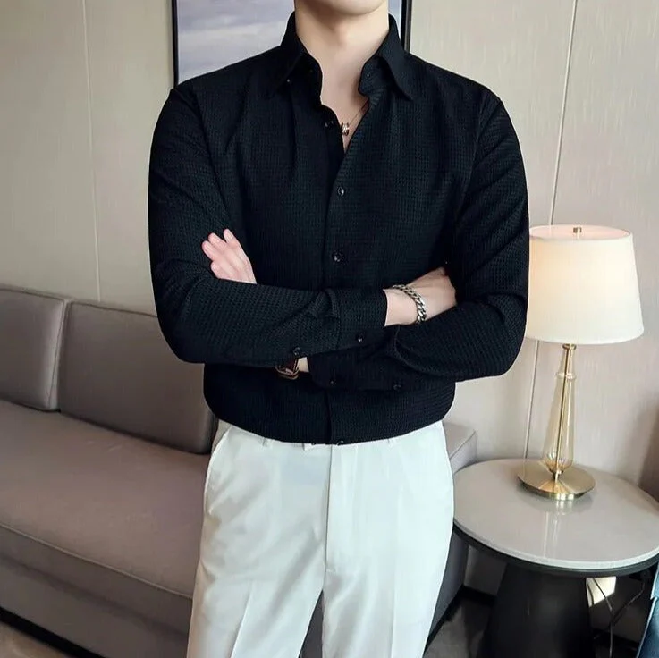 Casual Stylish Polycotton Black Shirt  | Relaxed Fit Textured Shirt For Mens