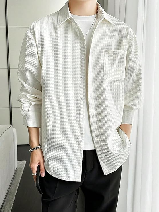 Casual Stylish Polycotton Regular Formal Shirt  | Relaxed Fit Textured Shirt For Mens