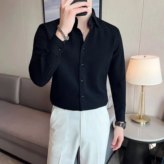 Casual Stylish Polycotton Black Shirt  | Relaxed Fit Textured Shirt For Mens