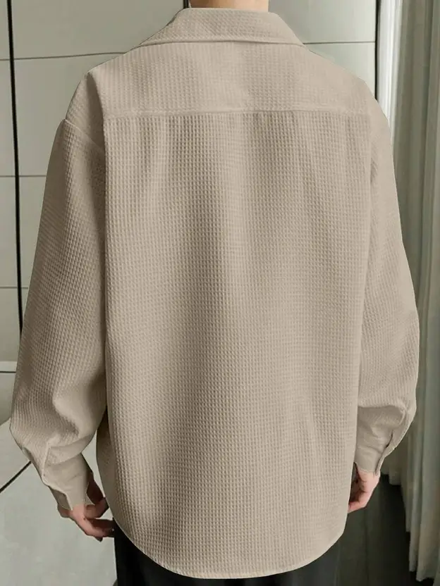 Casual Stylish Relaxed Fit Textured Beige Shirt For Mens