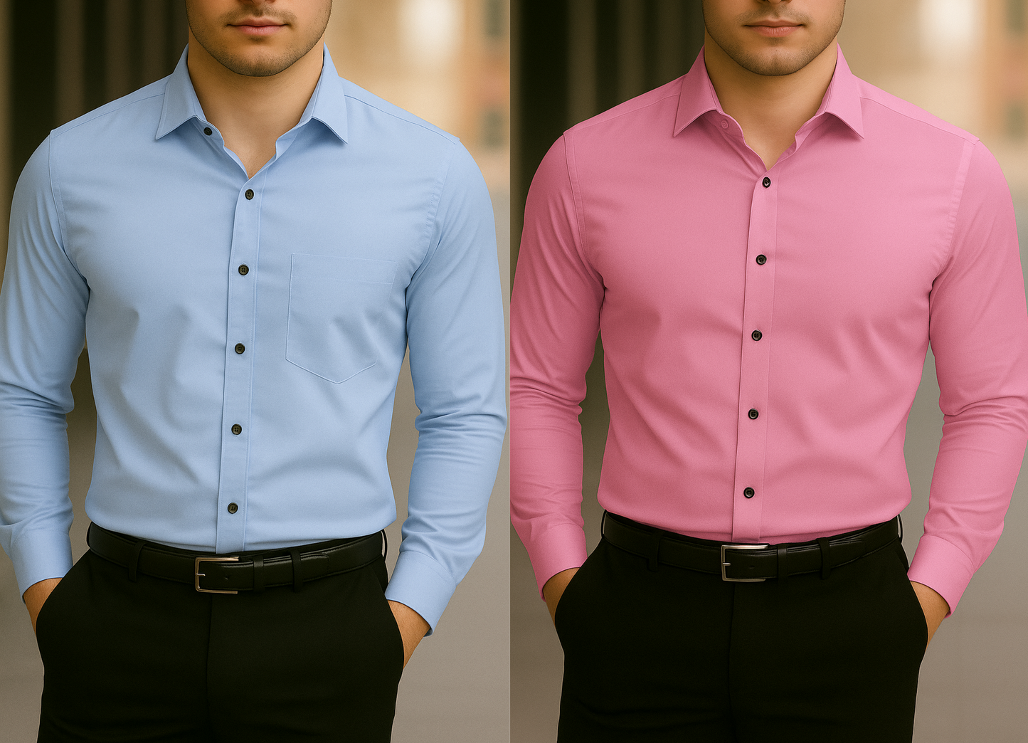 Solid Formal Shirts For Mens - Pink & Sky Blue - Pack Of 2 Shirts