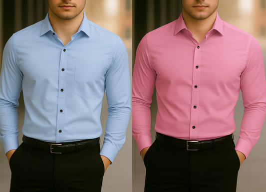 Solid Formal Shirts For Mens - Pink & Sky Blue - Pack Of 2 Shirts