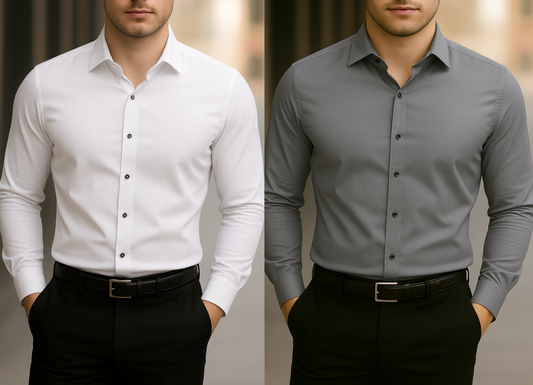 Solid Formal Shirts For Mens - White & Grey - Pack Of 2 Shirts