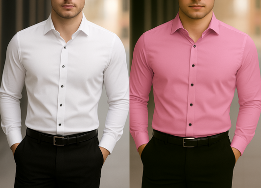 Solid Formal Shirts For Mens - White & Pink - Pack Of 2 Shirts
