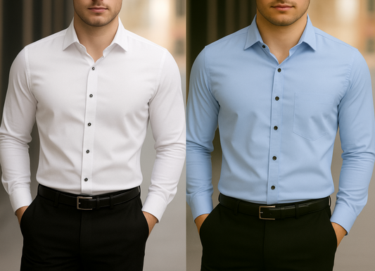 Solid Formal Shirts For Mens - White & Sky Blue - Pack Of 2 Shirts